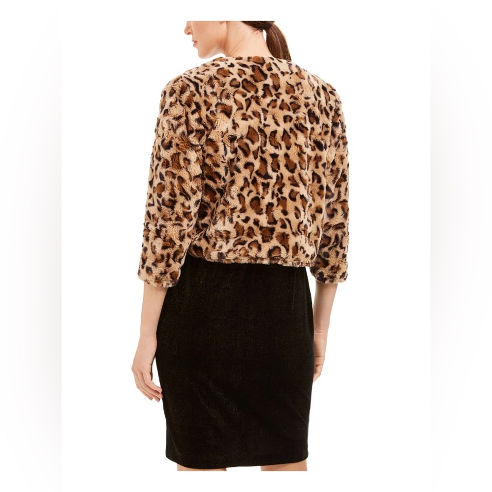 Calvin Klein Leopard Print Cropped Bolero Collarless 3/4 Sleeve Jacket - Large - Picture 9 of 9
